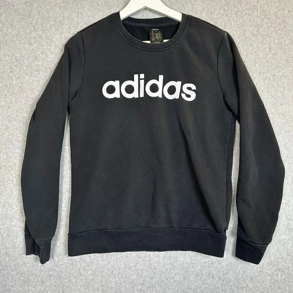Adidas Mens Size Small Pullover Graphic Sweatshirt Black Spellout Long Sleeves